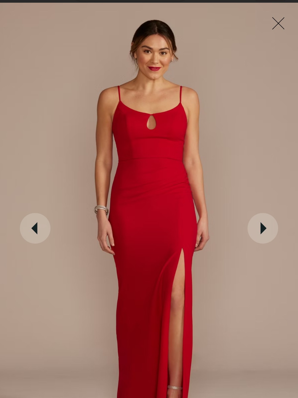 Red Spaghetti-Strap Evening Gown with Side Slit